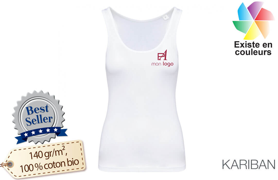 Débardeur kariban pour femme personnalisé en coton bio blanc