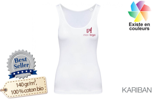 Débardeur femme kariban en coton bio blanc publicitaire personnalisé avec logo
