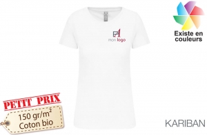 T-shirt femme coton bio blanc Kariban publicitaire personnalisé 