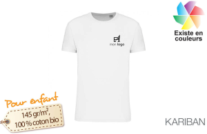 Tee-shirt enfant coton bio blanc kariban publicitaire personnalisé 