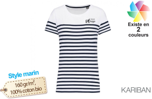 T-shirt marinière femme en coton Bio publicitaire personnalisé avec logo en broderie 