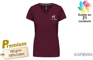 T-shirt prestige pour femme à col V publicitaire personnalisé avec logo 