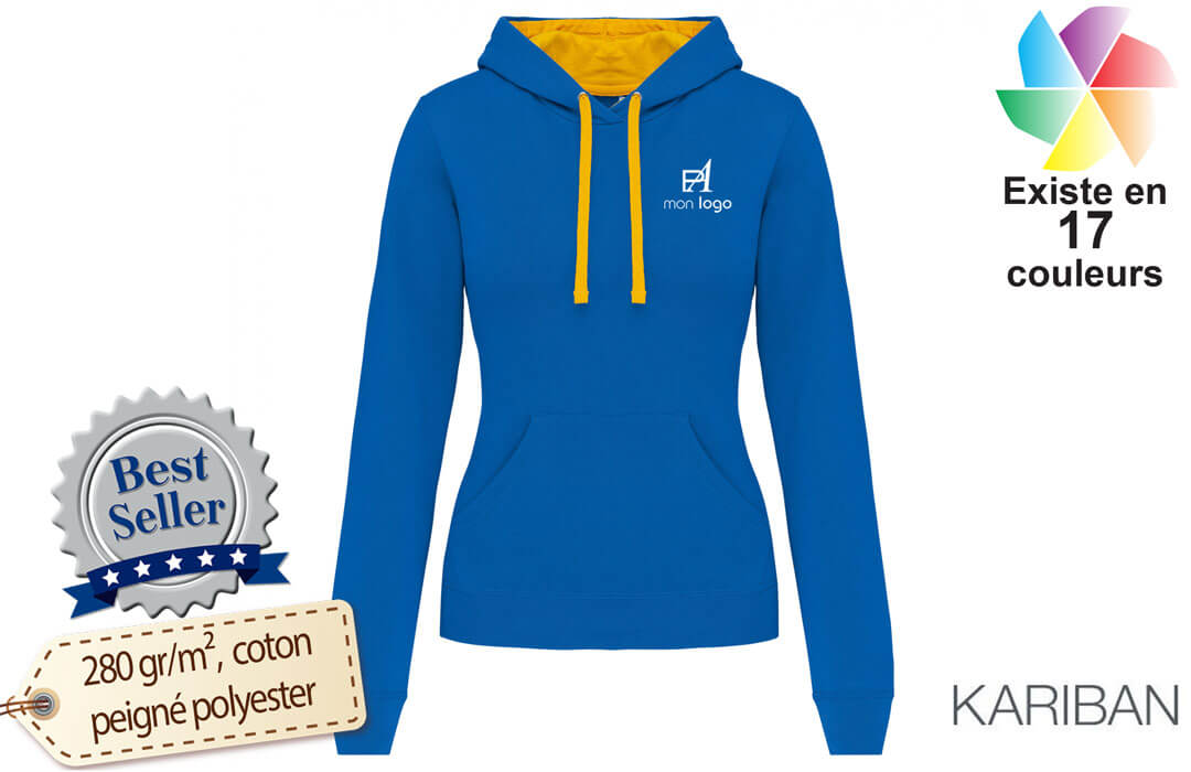 Sweat à capuche contrastée personnalisé pour femme