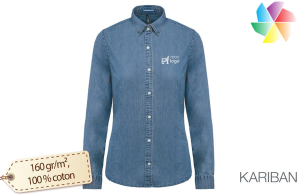 Chemise denim pour femme publicitaire personnalisée avec logo en broderie 