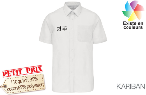 Chemise blanche homme à manches courtes personnalisée avec logo 