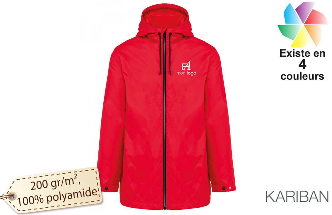 Veste coupe vent personnalisé à capuche et doublure en micropolaire