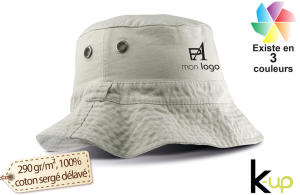 Bob en coton sergé délavé publicitaire personnalisé avec logo 