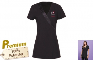 Tunique à col satin personnalisée pour salon esthétique et beauté