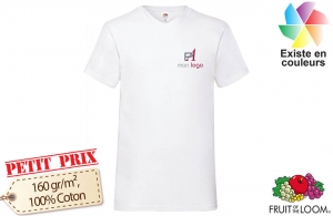 T-shirt blanc homme col V Fruit Of The Loom publicitaire personnalisé 