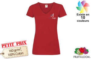 T-shirt femme col V Fruit Of The Loom publicitaire personnalisé 