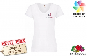 T-shirt blanc femme col V Fruit Of The Loom publicitaire personnalisé 