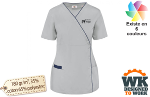 Blouse médicale femme à bouton pression publicitaire personnalisée avec logo en broderie