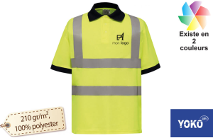 Polo de chantier haute visibilité Yoko jaune ou orange fluo personnalisé avec logo 