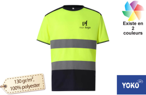 T-shirt de travail haute visibilité Yoko jaune ou orange fluo personnalisé avec logo 