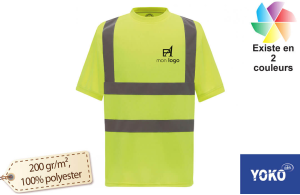 T‑shirt de chantier haute visibilité Yoko jaune ou orange fluo personnalisé avec logo 
