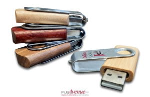 Clé USB bois et clip alu pivotant personnalisée